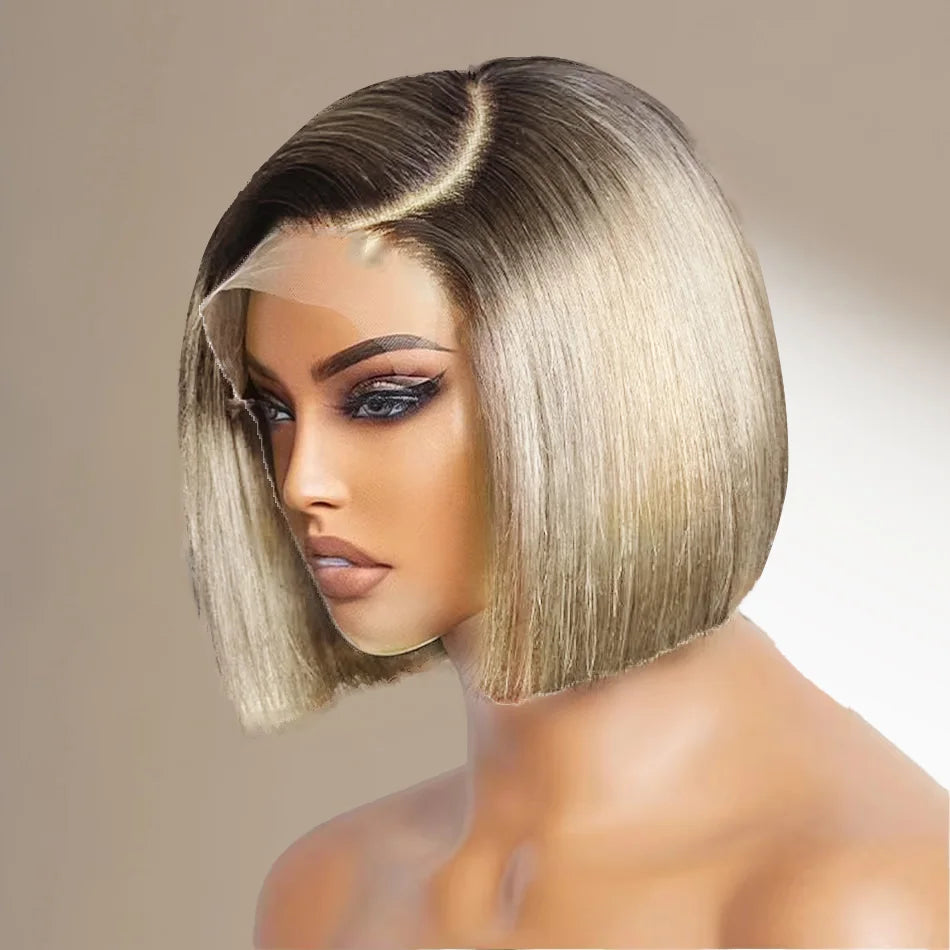 Tewjig Put On & Go Blunt Cut Straight Bob Wigs Minimalist HD Lace Frontal Wig Glueless Wig Human Hair Ready To Wear C Part