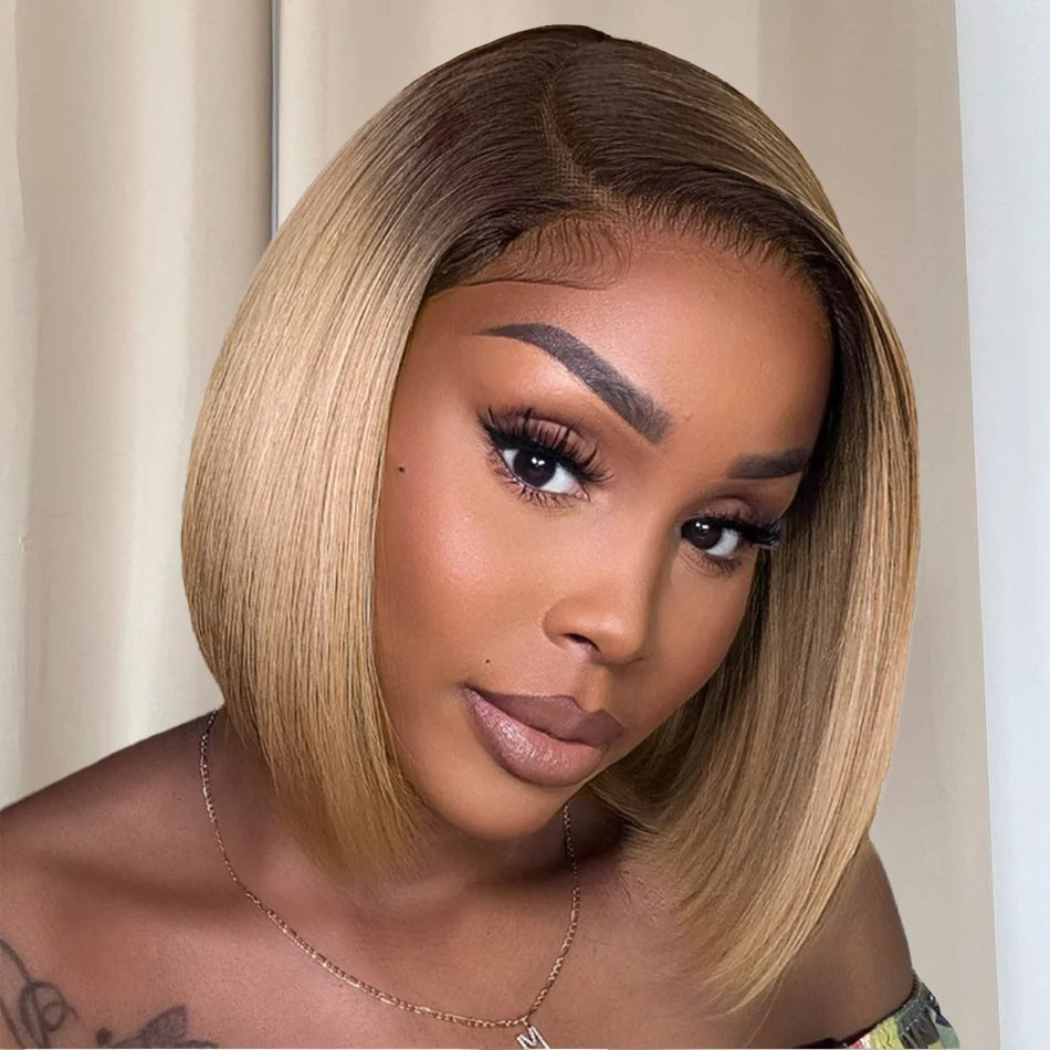 Tewjig Put On & Go Blunt Cut Straight Bob Wigs Minimalist HD Lace Frontal Wig Glueless Wig Human Hair Ready To Wear C Part